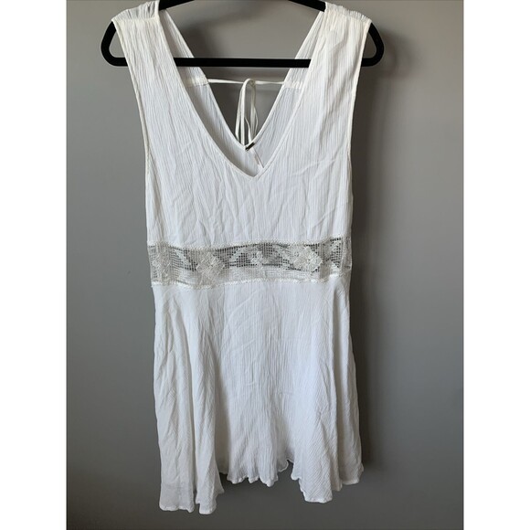 Free People Dress white a-line medium sleeveless tiered back tie crochet waist - Picture 3 of 14